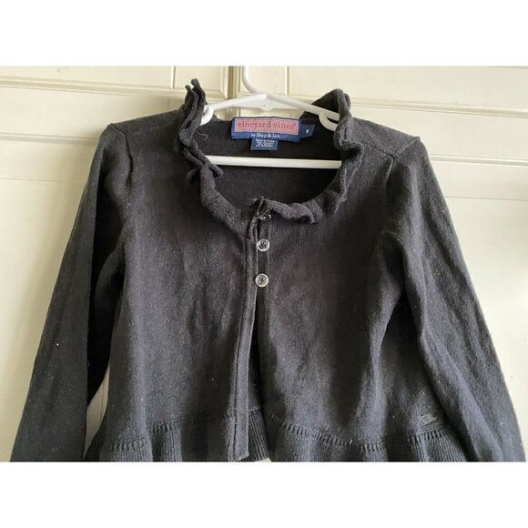 Vineyard Vines Girl’s Size 6 Black Ruffled Crop Dress Cardigan Sweater‎ - Picture 1 of 12